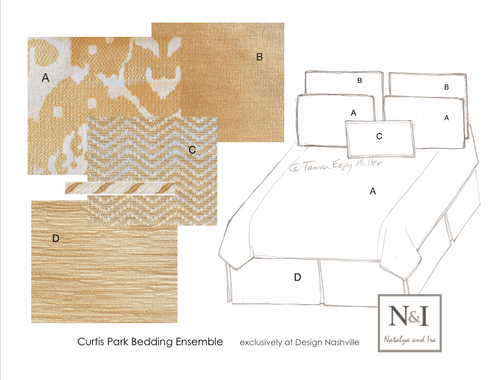 custom bedding: Curtis Park golden yellow and white transitional bedding