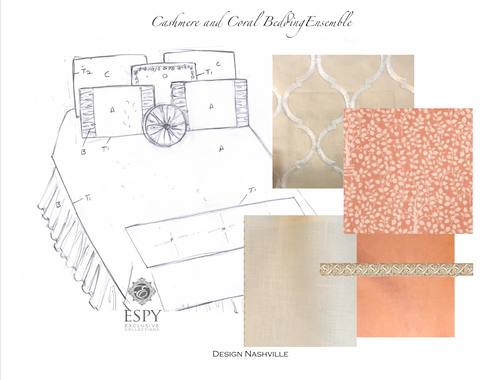 custom bedding: Cashmere and Coral Bedding Ensemble