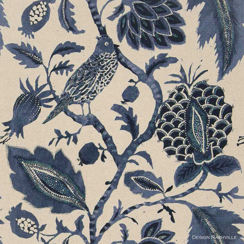 A Bird's Tale linen print fabric, indigo