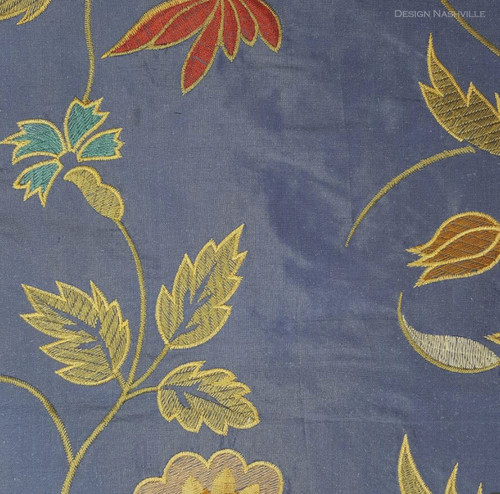 Thibodaux Embroidered Vigne Fabric blue