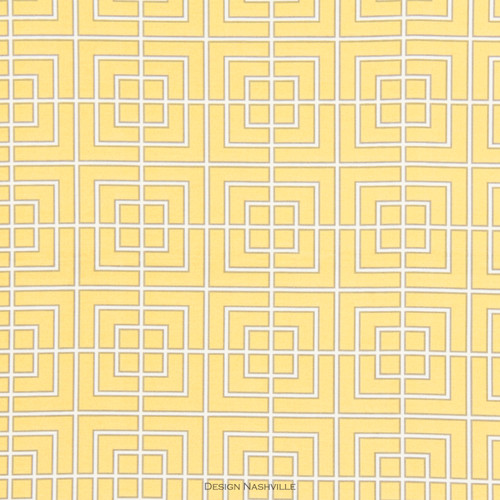 Performance fabric, yellow white geometric fretwork fabric