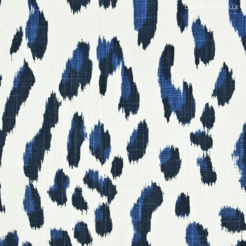 Blue Cheetah spot printed fabric, blue and white