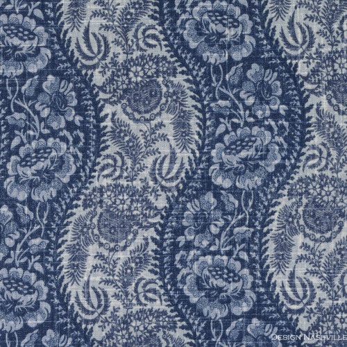 Bailey denim blue toile stripe linen print fabric