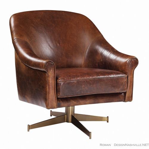 Rowan chestnut brown leather swivel chair