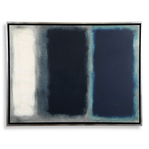 Solstice 2 abstract art framed canvas black, grey, dark blue, white color blocked