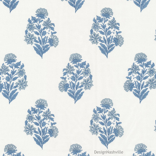 Norwegian Blue small flower clusters. medium scale Grandmillenial printed cotton fabric