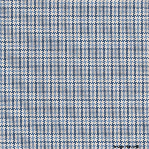 blue and cream houndstooth performance fabric for upholstery