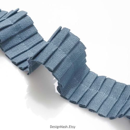 Maisie pleated linen trim tape denim blue 1.75" wide