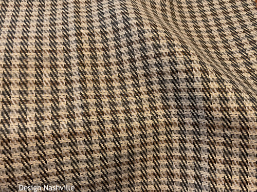 Highgrove houndstooth plaid black, beige, tan, grey. Masculine equestrian fabric for home decorating.