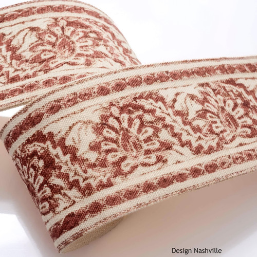 DaVinci rose brick acanthus leaf trim tape rose brick and beige