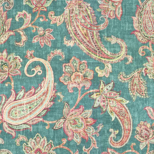 paisley and floral print on teal fabric