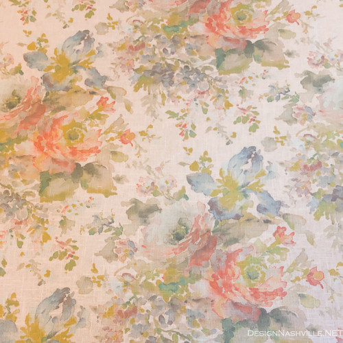 Impressionist Floral linen blend fabric, blush