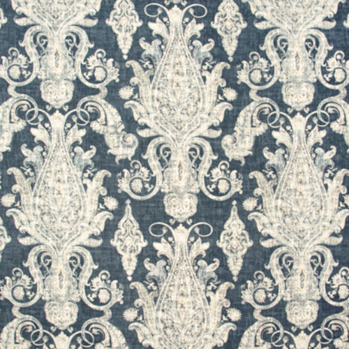 printed damask with harbor blue background. linen blend background