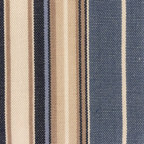 woven vertical stripe of blue and tan poplin for home decorating