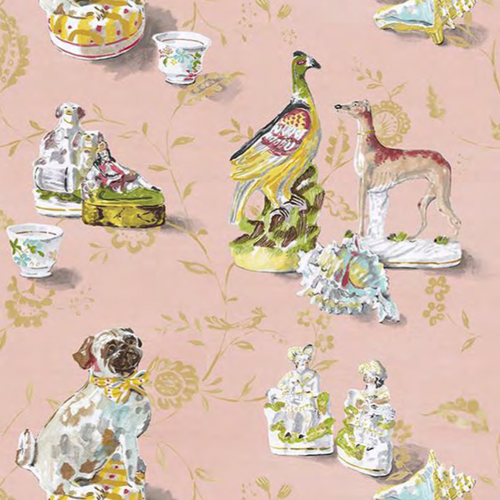 tea party pink printed linen fabric