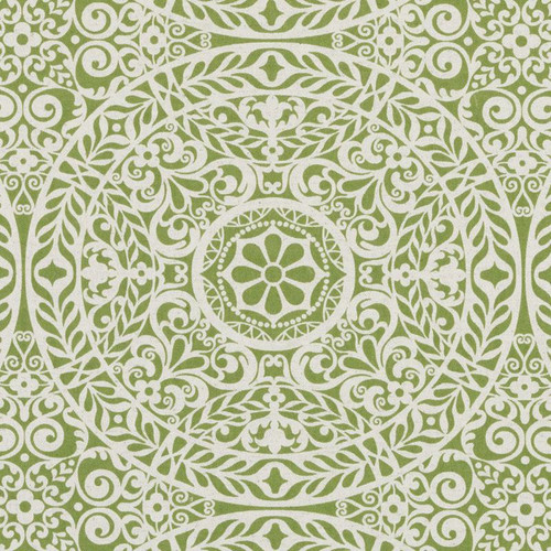 green and white Pakistani tile print linen blend fabric