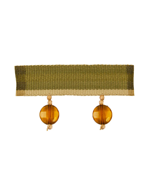 amber and green beaded trim for draperies, bedding, and decor