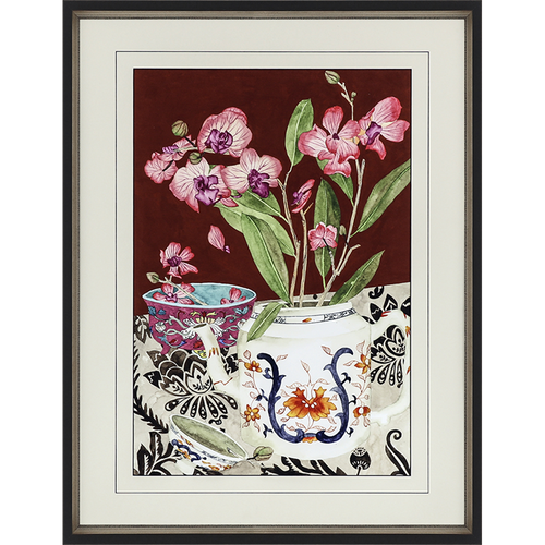 orchid and painted porcelain vase still life art. 32"