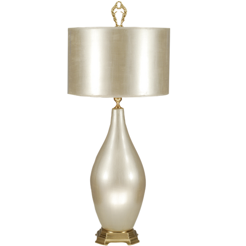 Silver ceramic lamp with silver shade 34"