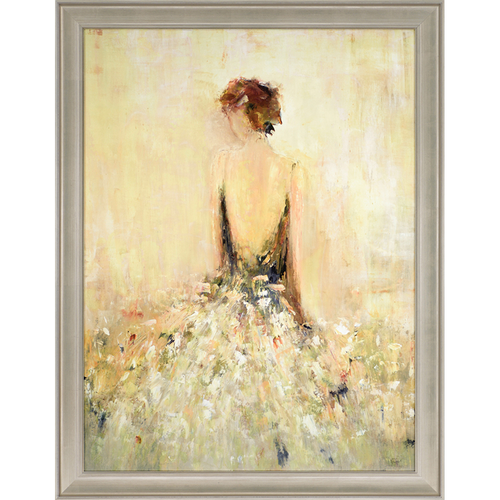 Woman is dressed for a ball in this large framed art