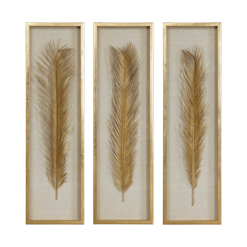 Golden Palm Leaves shadow boxes set of 3