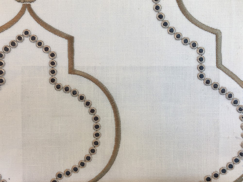 embroidered fretwork fabric black, bronze, white