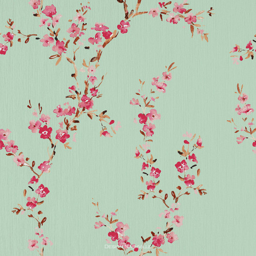 Flowering Branches fabric celadon and dark pink