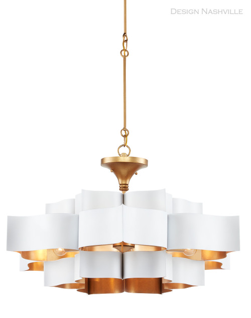 White Gold Lotus Chandelier extended position