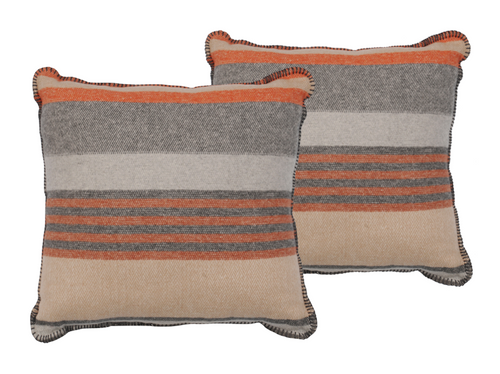 Canyon Stripe pillows grey, orange, tan. 18" set of 2