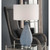 transitional grey blue glass lamp, nickel details