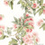 Camellia floral print fine linen fabric coral green white