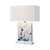 Blue and cream marble lamp with rectangular shade.