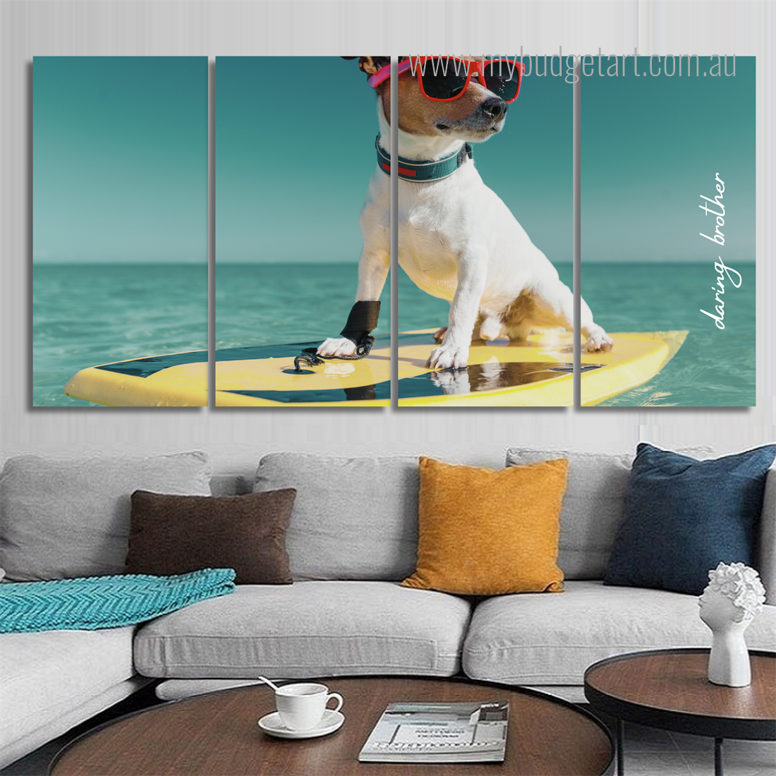 Surfer Dog California Piece Canvas Wall Art Set Australia