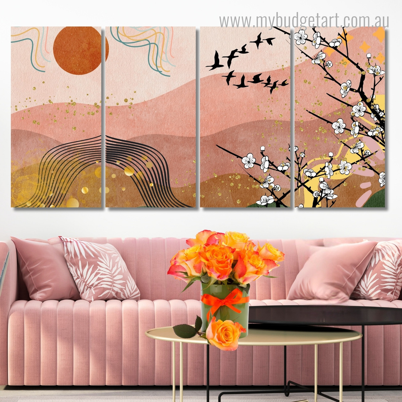 Ensemble De 4 Toiles Abstraites Encadrées – Art Mural Contemporain – 4 Pièces