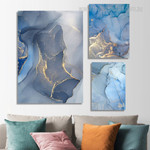 Blue Convoluted Flaws Spots Modern 3 Multi Panel Abstract Painting Set Photograph Rolled Canvas Print for Room Wall Garnish