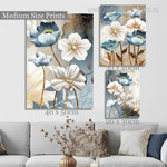 Floret Leaf Flowers Abstract Photograph Rolled Wrapped 3 Multi Piece Modern Floral Set Canvas Print for Room Wall Painting Onlay