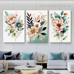Beautiful Flowers Botanical Modern Framed Painting Image 3 Piece Canvas Wall Art Set Prints For Home Décor