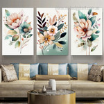 Beautiful Flowers Botanical Modern Painting Image 3 Piece Framed Wall Art Canvas Prints For Living Room