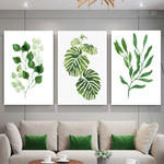 Green Natural Leaves Botanical Modern Stretch Wall Art Image 3 Piece Framed Wall Art Set Canvas Prints For Living Room Green Natural Leaves Botanical Modern Stretch Wall Art Image 3 Piece Framed Wall Art Set Canvas Prints For Living Room