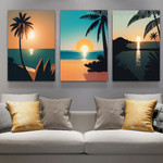 Beautiful Tropical Sunset With Palm Trees Modern Framed Wall Art Image 3 Piece Framed Canvas Prints Set Canvas Prints For Home Décor