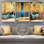 Golden Leaves Trees Modern Framed Painting Image 3 Piece Canvas Wall Art Set Prints For Home Décor Golden Leaves Trees Modern Framed Painting Image 3 Piece Canvas Wall Art Set Prints For Home Décor