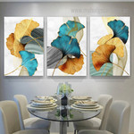Ginkgo Biloba Leaves Abstract Botanical Modern Framed Painting Photo 3 Piece Stretched Wall Art Set Canvas Prints For Dining Room