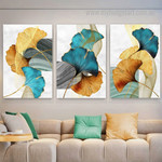 Ginkgo Biloba Leaves Abstract Botanical Modern Framed Painting Photo 3 Piece Stretched Prints Set Canvas Prints For Room Décor