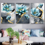 Flowers Botanical Modern Stretched Painting Pictures 3 Piece Framed Wall Art Set Canvas Prints For Living Room