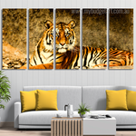 Bengal Tiger Nepal Animal Stretched Painting Photograph 5 Piece Canvas Wall Art Set Australia For Home Décor