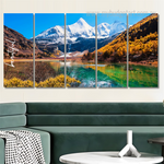 Snow Mountain In Daocheng Yarding Sichuan China Nature Landscape Split Modern Stretched 5 Piece Framed Canvas Wall Art Prints Set For Wall Hanging