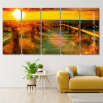 Sunset Beach Costline Cabo De Gata Almeria Spain Landscape Nature Modern Split Stretched 5 Piece Framed Canvas Wall Art Prints Set For Room Wall Décor