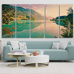 Green Hills Landscape Nature Modern Split Stretched 5 Piece Framed Canvas Wall Art Prints Set For Office Wall Decoration Ideas