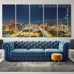 Adelaide City Skyline At Night Cityscape Modern Framed Split 5 Piece Canvas Wall Art Set Australia For Home Wall Decoration Ideas