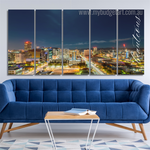 Adelaide City Skyline At Night Cityscape Modern Split 5 Piece Framed Canvas Wall Art Prints Set For Office Décor